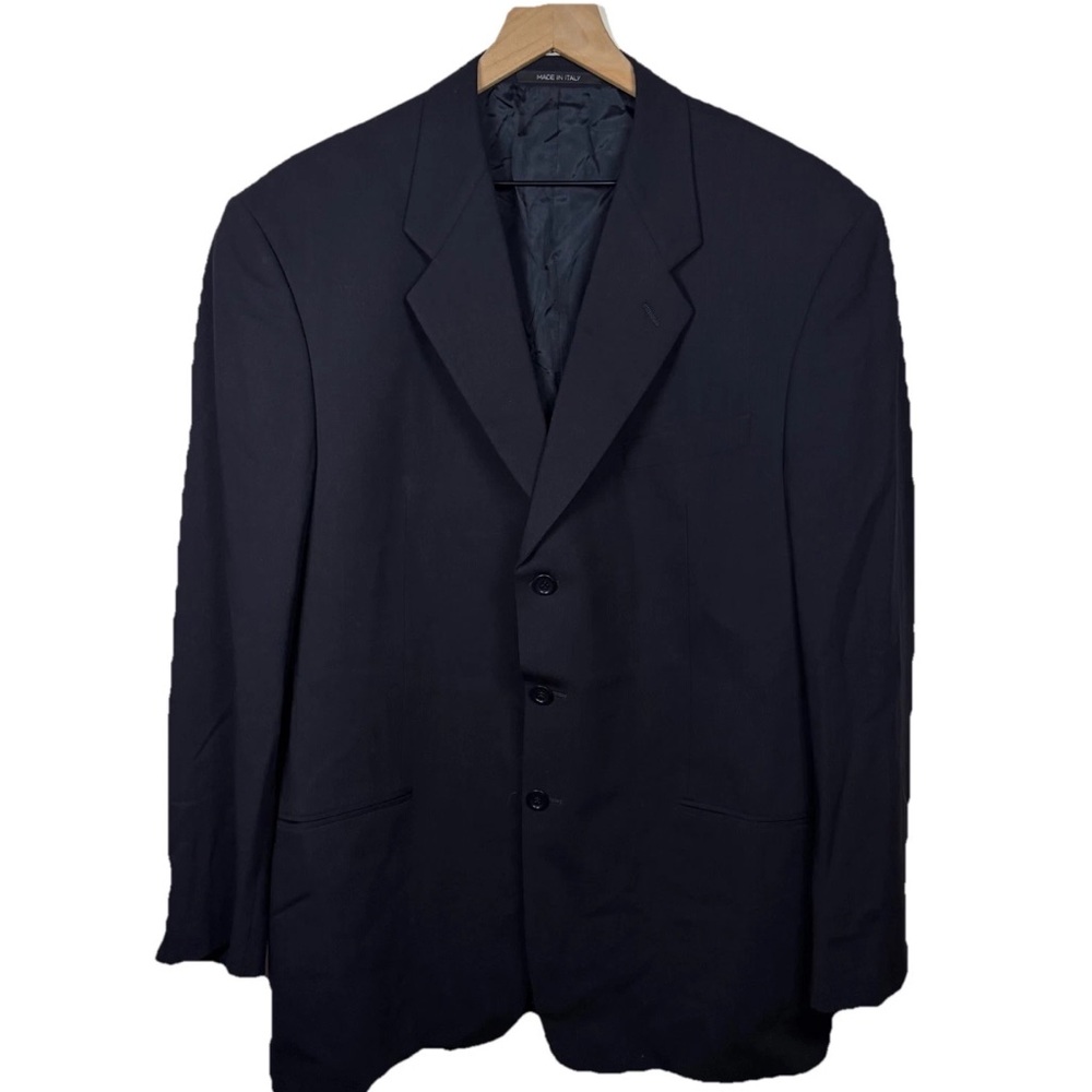 Armani Collezioni 44L Black Wool Blazer Sport Coat 3 Button Made Italy Long